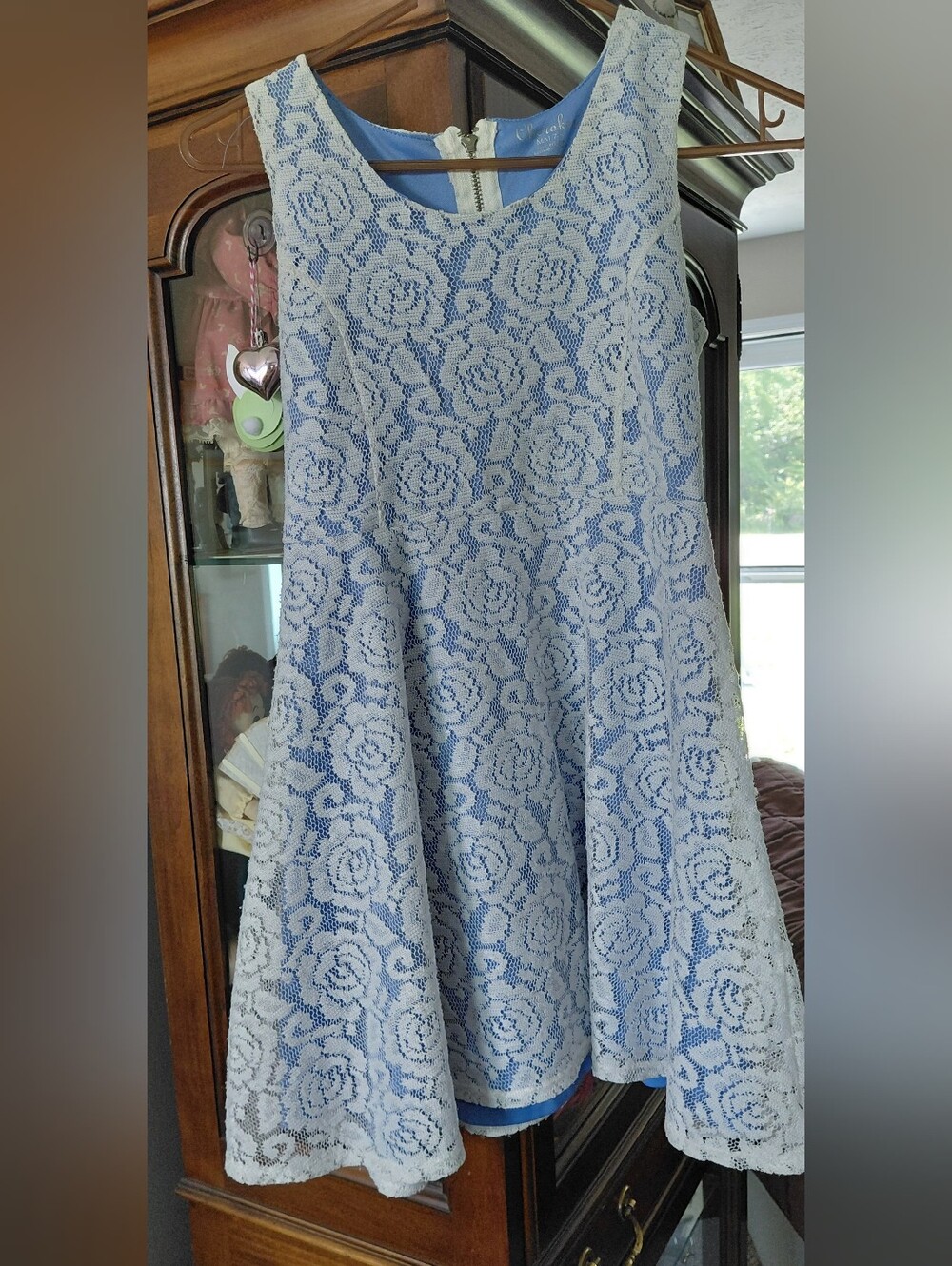 Girls Cheroke Blue and White Lace Fit & Flare Dress